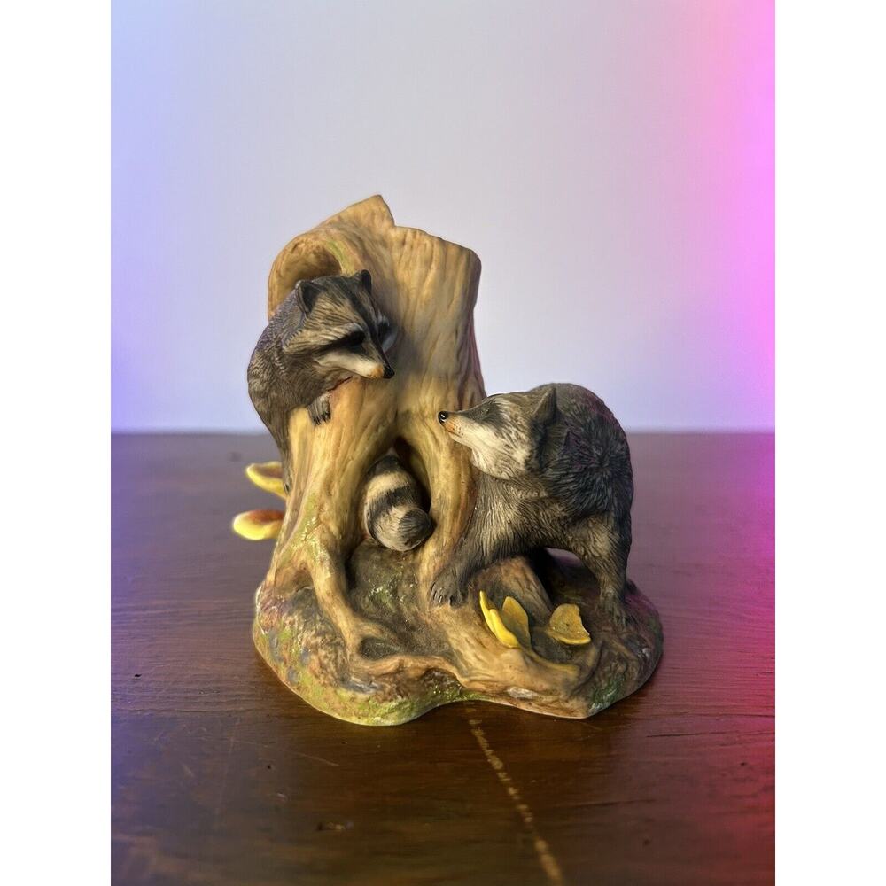 Vintage 1983 Raccoons At Play By Richard Orr Fine Porcelain National Wildlife
